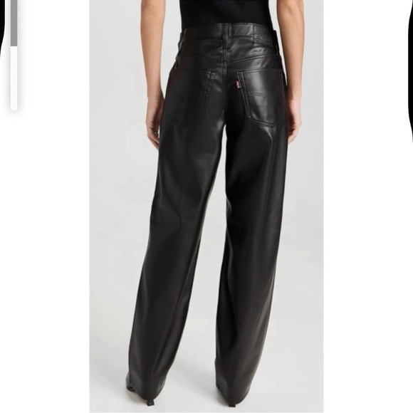 NWT Levi’s Baggy Dad Faux Leather Pants Wide Leg Black Mid Rise 26 - Picture 3 of 13